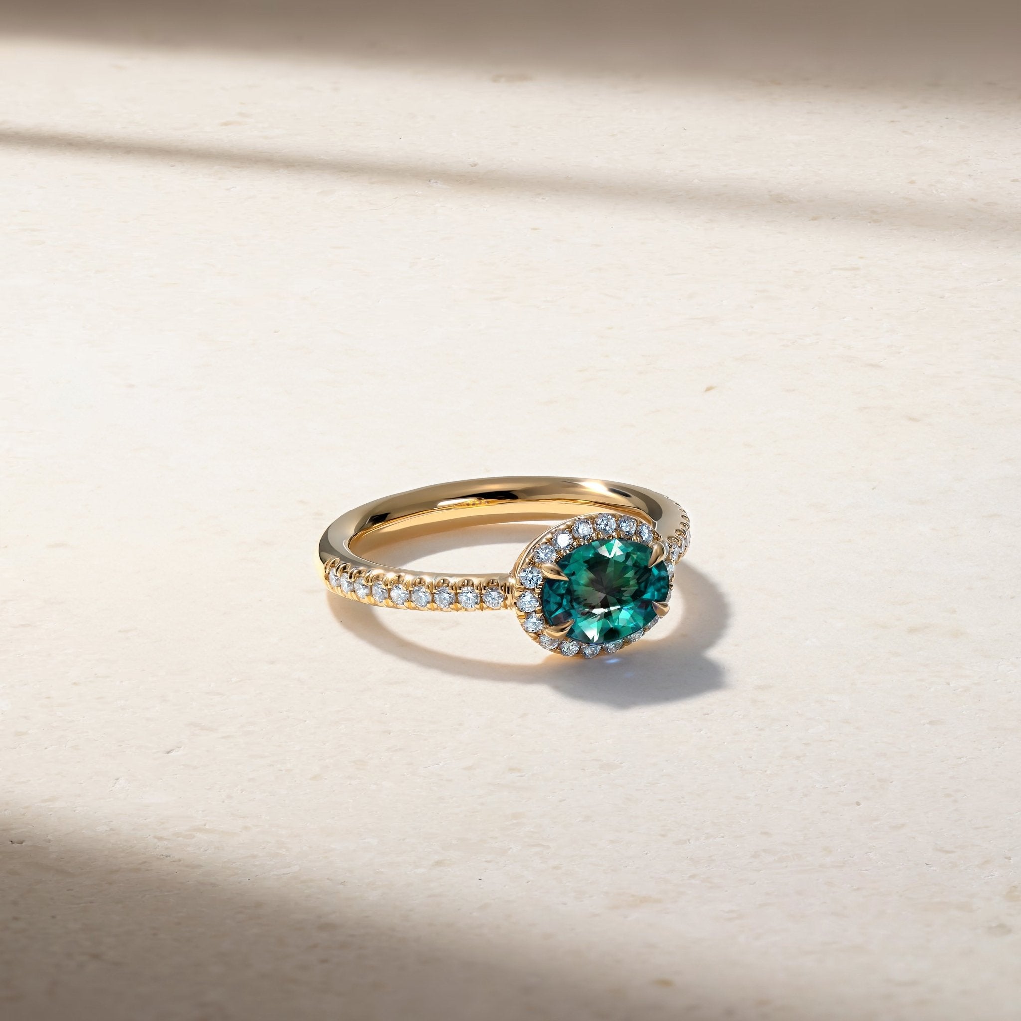 East-West Alexandrite and Diamond Halo Ring - Main Image