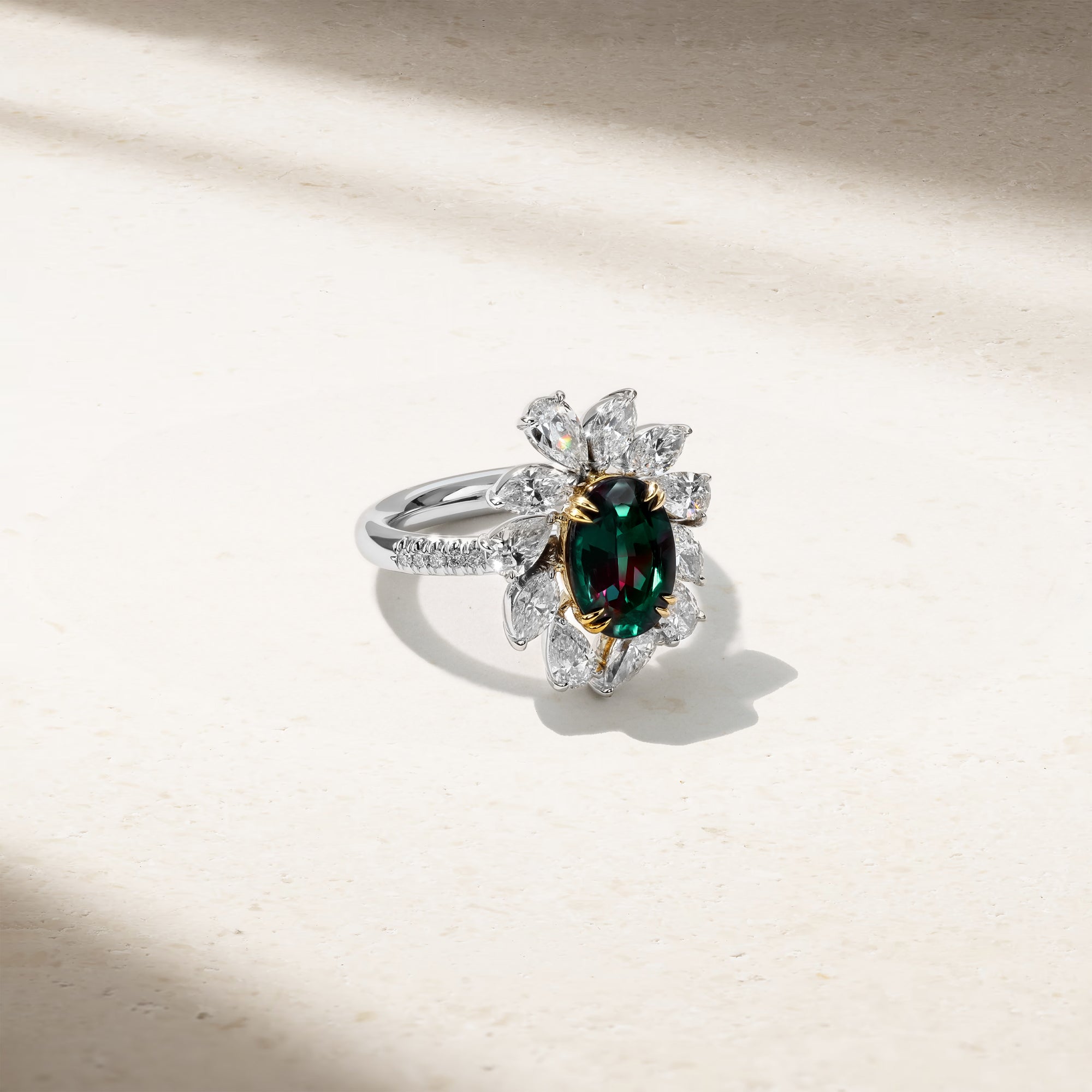 Grand Dahlia Alexandrite and Diamond Ring