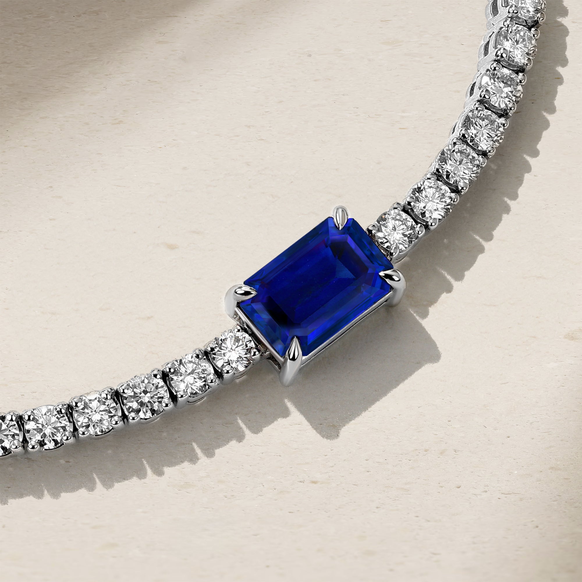 BELLE ÉPOQUE Sapphire Bracelet 18K WG Belle Epoque Bracelet Art Deco Geometric CZ Delicate Blue