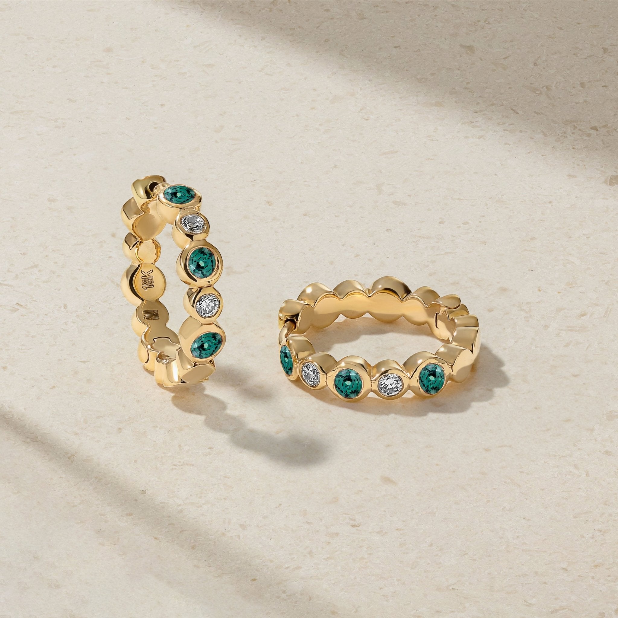 Bubbly Alexandrite and Diamond Mini Hoop Earrings