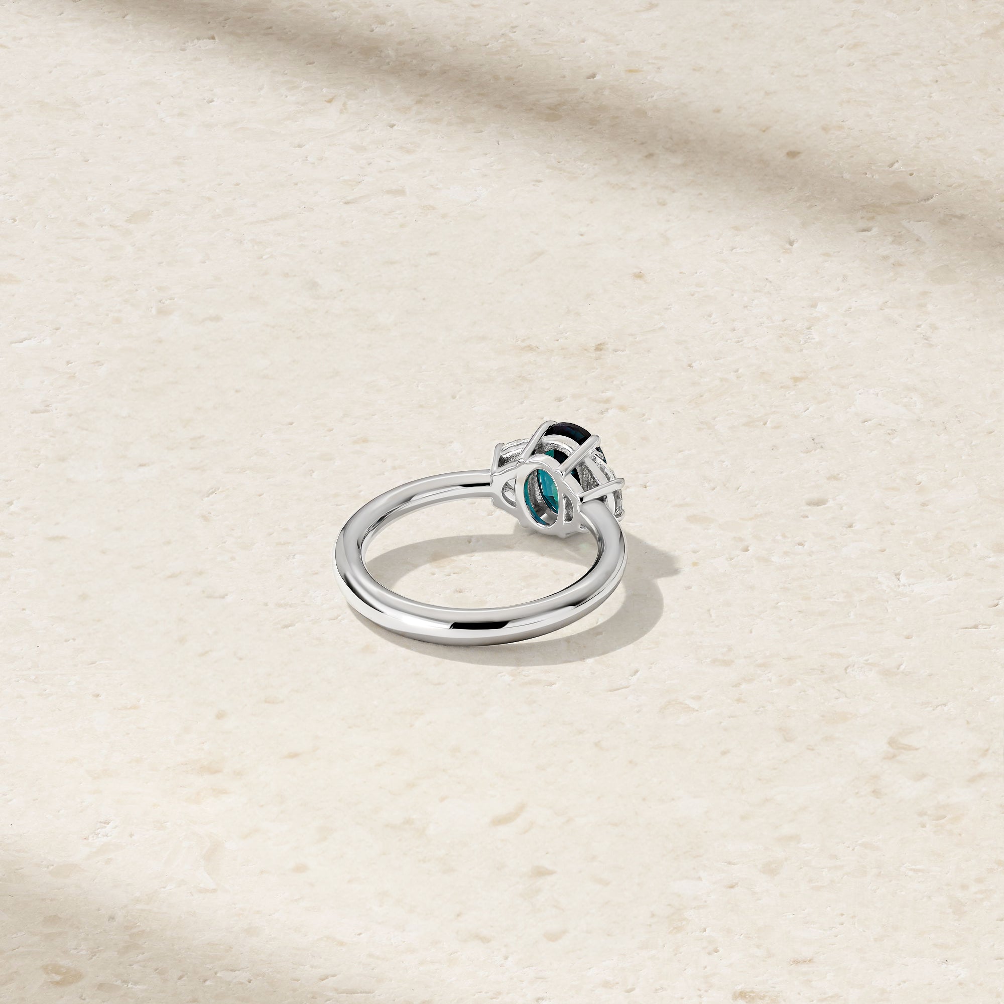 Three Stone Oval Alexandrite and Half Moon Diamond Ring – Mark