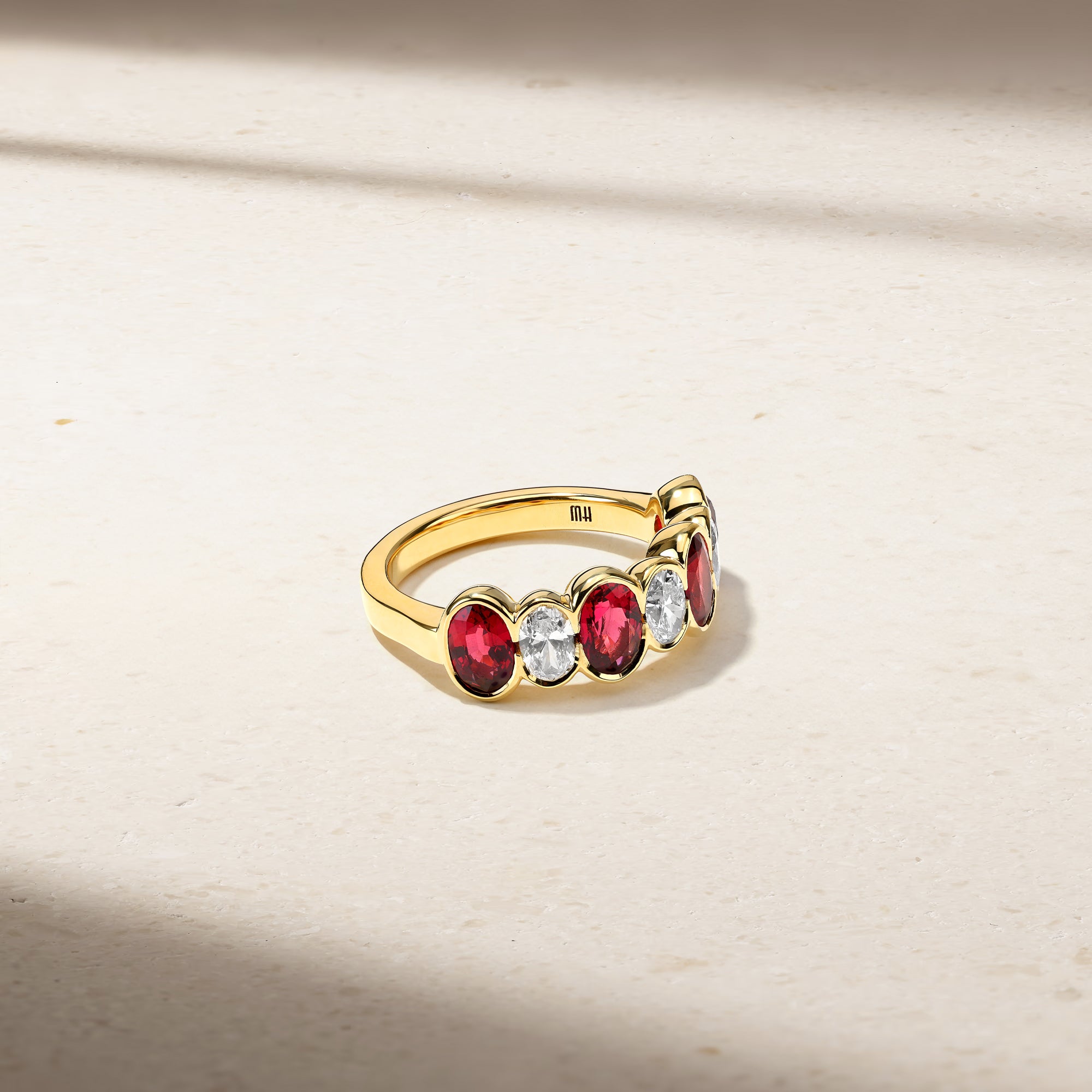 Sculpted Oval Ruby and Diamond Alternating Band