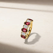 Sculpted Oval Ruby and Diamond Alternating Band