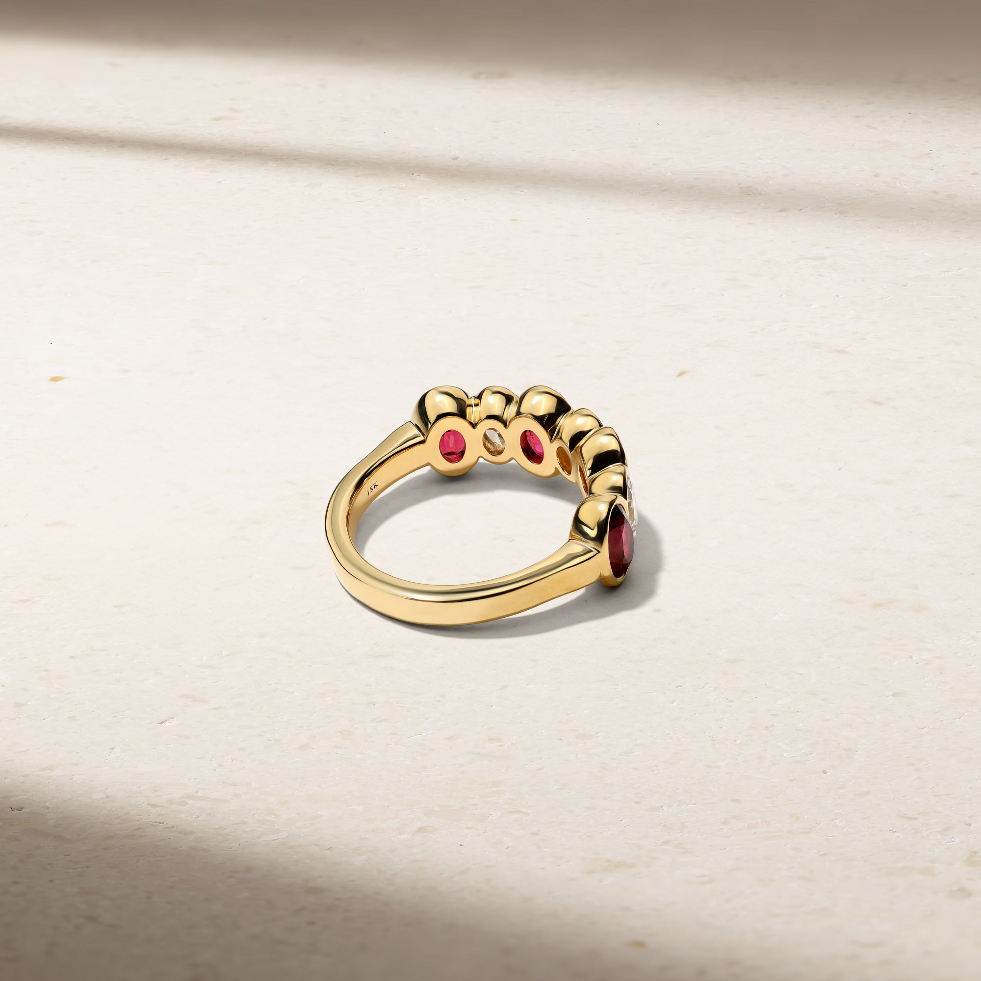 Sculpted Oval Ruby and Diamond Alternating Band