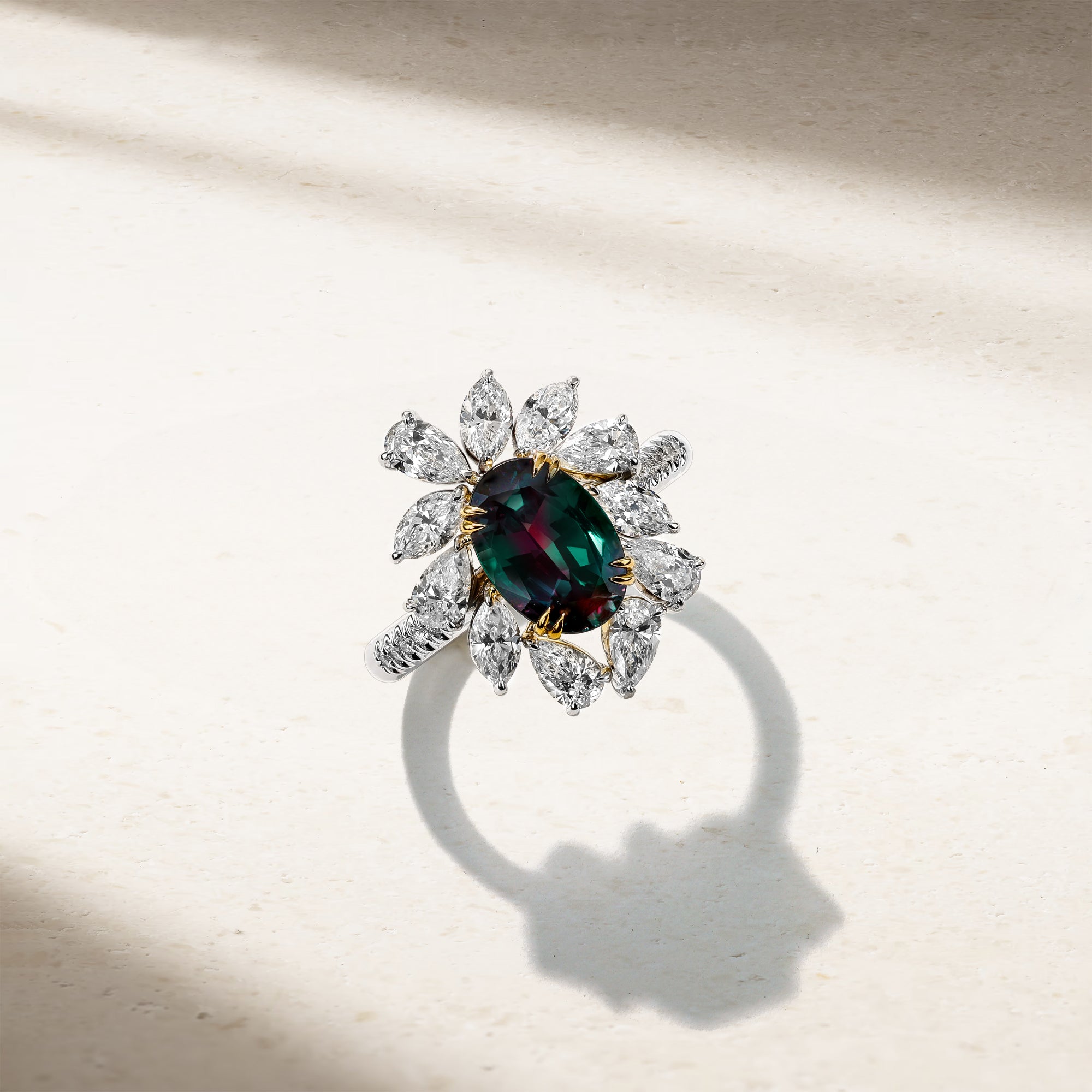 Grand Dahlia Alexandrite and Diamond Ring