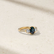 Silky Three Stone Alexandrite and Diamond Hex Ring