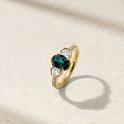 Silky Three Stone Alexandrite and Diamond Hex Ring
