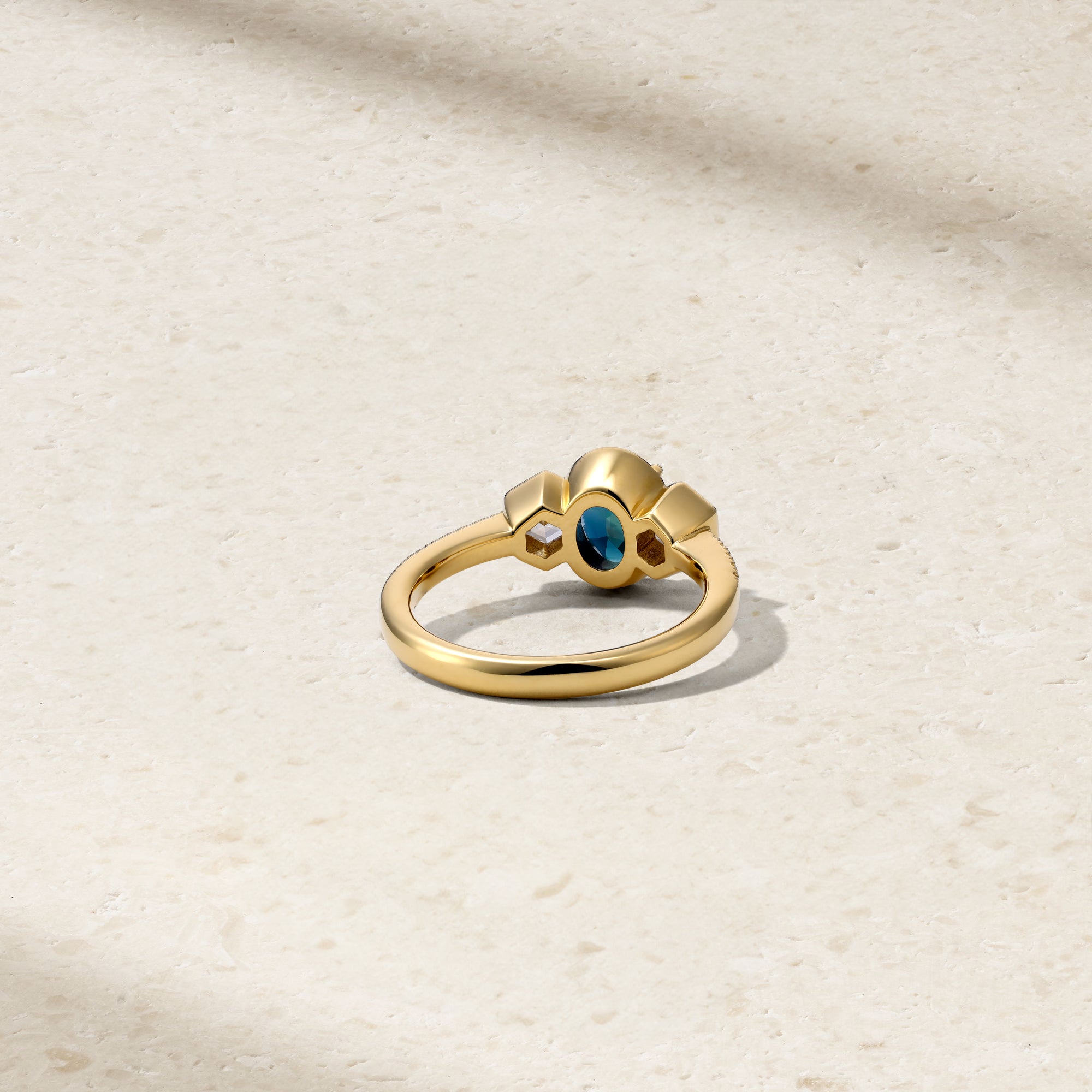 Silky Three Stone Alexandrite and Diamond Hex Ring